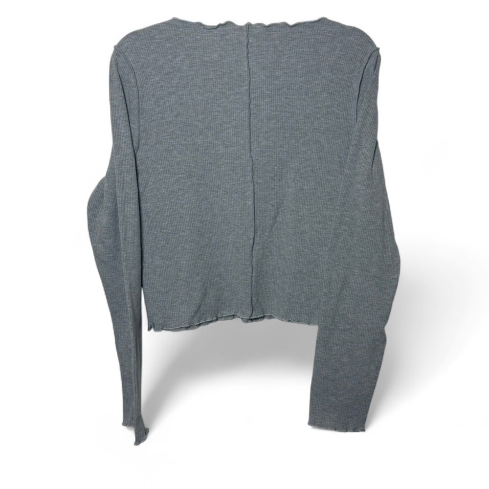Aerie Grey Ribbed Long Sleeve Top XL Scallop Hem Casual Stretch Tee - Picture 6 of 7